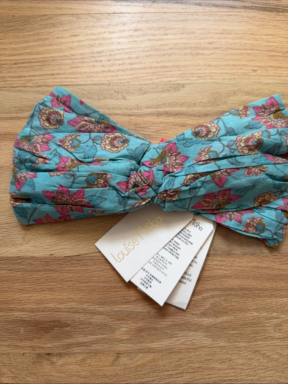 NWT! Louise Misha Floral Twisted Headband in Teal/Pink Girls sz 8-12 year (T4)